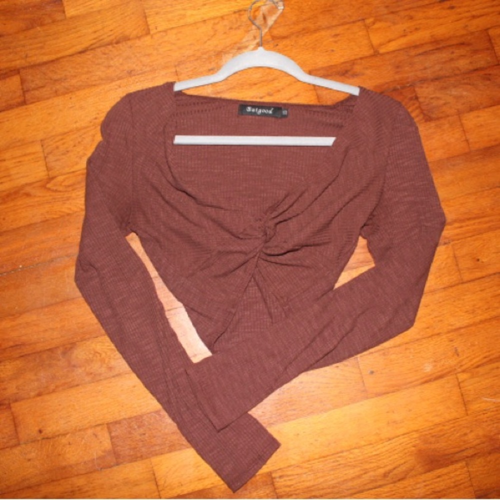 Chocolate Brown Knotted Long Sleeve Top